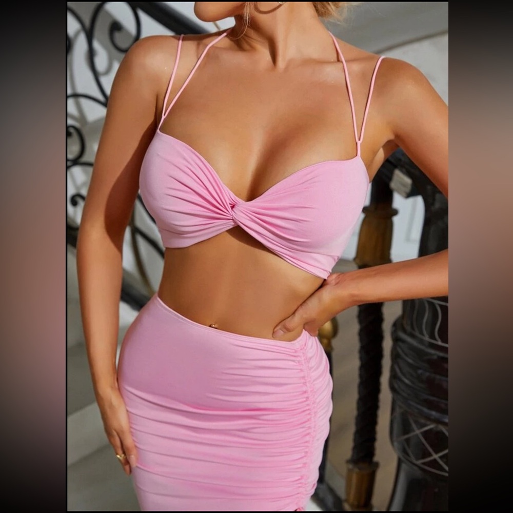 Baby Pink Skirt & Top - 2 Piece - Summer Vacation Beach set - Picture 10 of 11